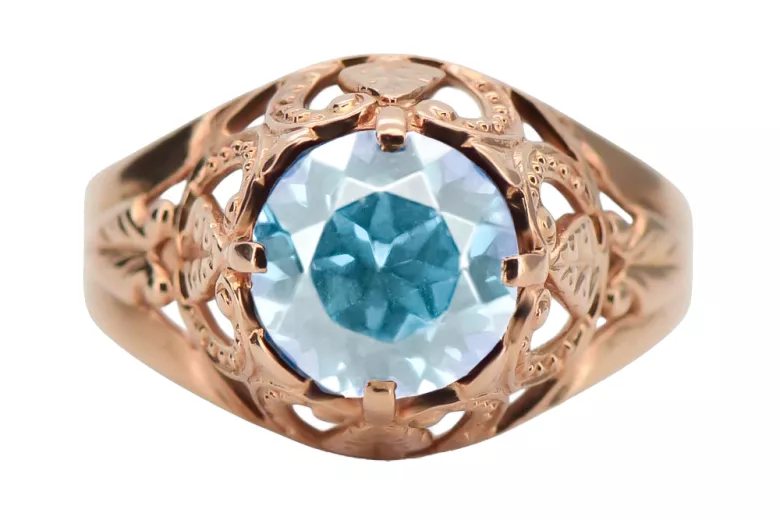 Originálny vinobranie 14K Produkt s ružovým zlatým Aquamarine Ring vintage unikátny VRC080R